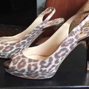 Jimmy Choo Leather Leopard-Print Slingback Peep-Toe Heels